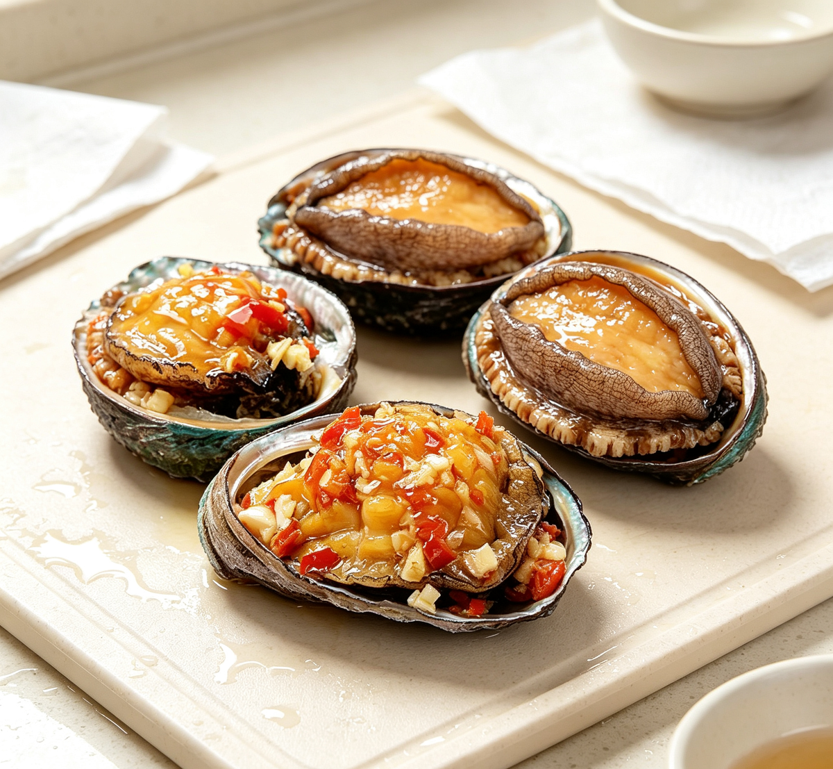 Braised Abalone in Shell with Garlic & Chili